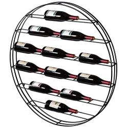 MyGift 12 Bottle Modern Black Metal Round Wall Mounted Wine Display Rack