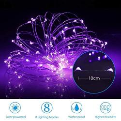 Solar String Lights Outdoor, 2-Pack 33ft 100 LED 8 Modes Waterproof Solar Powered String Lights,Solar Fairy Lights for Tree Garden Patio Wedding Party Yard Decoration(Purple)