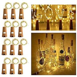 Ecloud Shop Wine Bottle Lights with Cork, Cork Lights for Bottle 6.5ft 20 LED Bottle Lights Battery Powered Christmas String Lights for Party Halloween Wedding (Warm White,Silver Wire,Pack of 12)