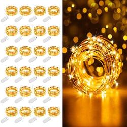 MUMUXI 24 Pack Fairy Lights Battery Operated, 7.2ft 20 LED Mini Waterproof String Lights Copper Wire Firefly Starry Lights for Wedding Party Mason Jars Crafts Christmas Decor, Warm White