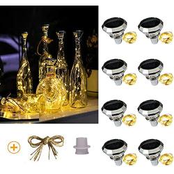Ostritec Upgraded 8 Pack Solar Wine Bottle Lights,20 LED with Cork Solar Fairy String Lights Silver Wire Light ,Outdoor Waterproof Bottle Lights, for Garden Terrace Party Decoration (Warm White)