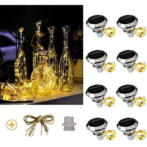 Ostritec Upgraded 8 Pack Solar Wine Bottle Lights,20 LED with Cork Solar Fairy String Lights Silver Wire Light ,Outdoor Waterproof Bottle Lights, for Garden Terrace Party Decoration (Warm White)