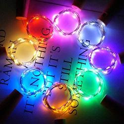 LoveNite Wine Bottle Lights with Cork, 8 Pack Battery Operated 15 LED Cork Shape Silver Wire Colorful Fairy Mini String Lights for DIY, Party, Decor, Christmas, Halloween,Wedding (Multicolor)