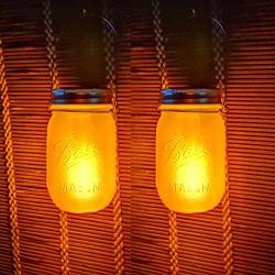 Solar Mason Jar Lights,2 Pack LED Flickering Flame Effect Light,Solar Lanterns for Outdoor Patio Party Garden Wedding Christmas Decor Lights(Mason Jars/Handles Included)