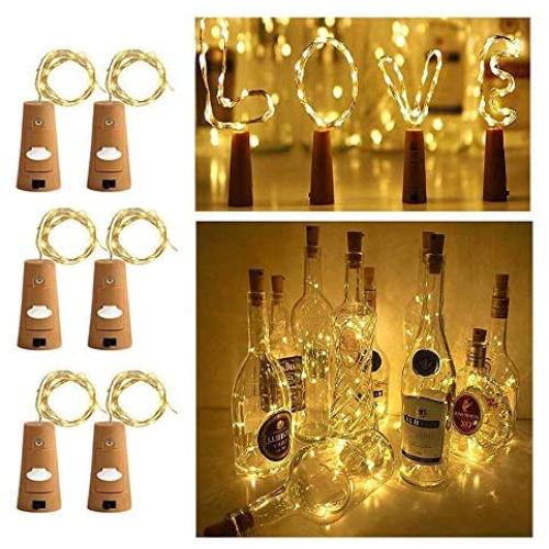 Ecloud Shop Wine Bottle Lights with Cork, Cork Lights for Bottle 6.5ft 20 LED Lights Battery Powered String Lights for Party Halloween Wedding Festival(Warm White,Silver Wire,Pack of 6)