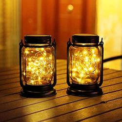 2 Pack Yeuago Mason Jar Solar Lights Outdoor Hanging Waterproof Solar Lantern with 30 Led String Lights Retro Design for Patio, Yard, Garden and Pathway Decoration ( Warm Light )