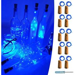 UNIQLED 10 Packs 20 LED Wine Bottle Cork Starry String Lights Battery Operated Fairy Night Wire Lights for DIY Wedding Decor Party Christmas Holiday Decoration (Blue)