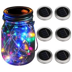 KZOBYD 6 Pack Mason Jar Lid Solar Waterproof Fairy Starry Firefly Lights for Regular Mouth Mason Jar Lantern on Patio Yard Pathway Festivals Home Decor(Jars Not Included)(6, Colorful)