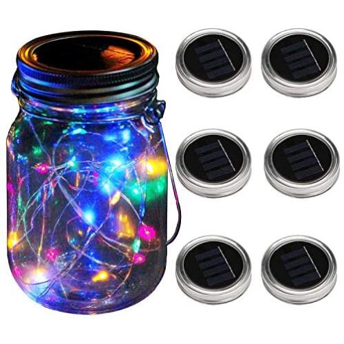 KZOBYD 6 Pack Mason Jar Lid Solar Waterproof Fairy Starry Firefly Lights for Regular Mouth Mason Jar Lantern on Patio Yard Pathway Festivals Home Decor(Jars Not Included)(6, Colorful)