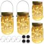 Solar Mason Jar String LED Lid Lights, 4 Pack 20 LEDs Fairy Firefly String Lights Warm White,with 4 Jars and 4 Hangers Starry Lighting for Patio Lawn Garden Wedding