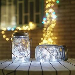 Upgraded Solar Mason Jar Lights, 12 Pack 30 LED Mason Jar Lid Lights(No Jar), Waterproof Fairy Firefly String Lights with Hangers for Mason Jar Patio Yard Garden Wedding Decoration (Cold White)