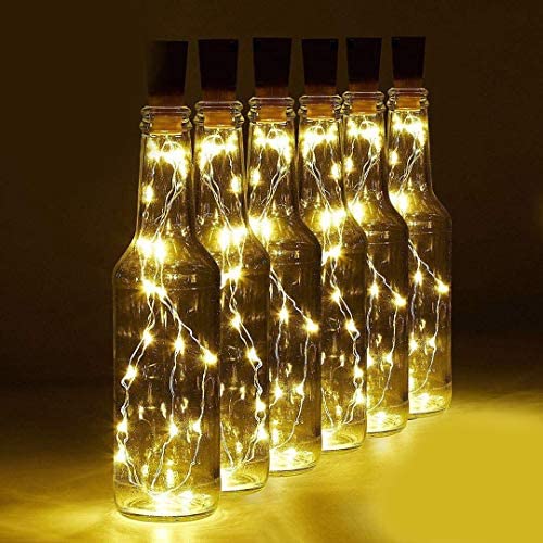 Wine Bottle Light with Cork, 6 Pack Battery Operated Cork Lights for Wine Bottles Cork String Lights Fits All Bottle Shape, 20 LED Warm White Fairy Lights for DIY, Party, Decor, Halloween,Wedding