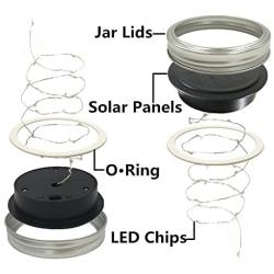 6-Pack Wide Mouth Solar-Powered Mason Jar Lights Waterproof(Jar & Handle Not Included),20 Bulbs 5 Colors Flashing Jar Hanging Light,Solar Fairy Firefly Lights Lids Insert Fit for Wide Mouth Jars