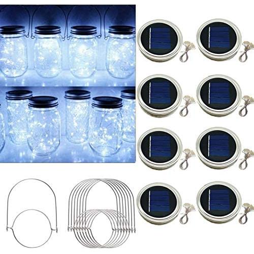 XINGTONG Solar Mason Jar Lid Lights - Solar Fairy Lights Outdoor Waterproof Firefly Jar Lids String Lights for Patio Yard Garden Outdoor Festival Decor (Jars Not Included) (8 Pack)