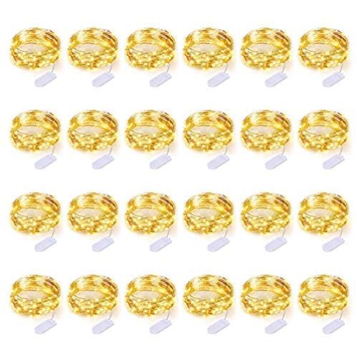 LEDIKON 24 Pack Led Fairy Lights Battery Operated,3.3ft 20 LED Silver Wire Warm White Firefly Lights,Waterproof Mini Led Starry String Lights for Wedding Party Mason Jars Christmas Table Decor