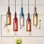 5-Light Vintage Industrial Colored Glass Pendant Light, Wine Bottle Creative Retro Chandelier for Cafe Loft Restaurant Kitchen Island Bar Dining Room Bar