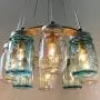 Letaowl 8-Light Mason Jar Chandelier- Clear Jars Rustic Linear Cluster Hanging Pendant Light Beach House Mason Jar Lighting Fixture,for Fixture Dining Room Living Room-Bule 8-Light
