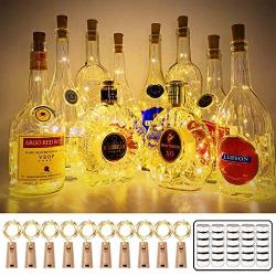 MUMUXI 10 Pack 20 LED Wine Bottle Lights with Cork, 3.3ft Silver Wire Cork Lights Battery Operated Fairy Mini String Lights For Liquor Bottles Crafts Party Wedding Halloween Christmas Decor,Warm White