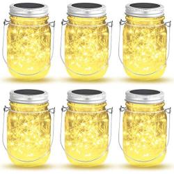 OxyLED 6 Pack Mason Jar Solar Lights, 40 LED Fairy Lights Solar Powered with Jars and Hangers, Waterproof Hanging Solar Lights Outdoor, Decorative Solar Lanterns for Home Garden Patio Party Wedding