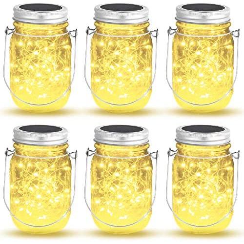 OxyLED 6 Pack Mason Jar Solar Lights, 40 LED Fairy Lights Solar Powered with Jars and Hangers, Waterproof Hanging Solar Lights Outdoor, Decorative Solar Lanterns for Home Garden Patio Party Wedding