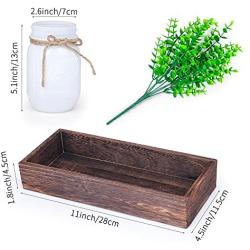 Hooqict Lighted Floral Rustic Mason Jar Centerpiece Decorative Wood Tray with 3 Painted Jars Remote Control LED Fairy Lights Mason Jar Centerpiece with Eucalyptus for Home Living Room Kitchen Bedroom Herb Plants Coffee Table Decoration