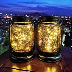 Mason Jar Solar Lanterns Outdoor Waterproof 2 Pack ,30 Led String Hanging Solar Lights Decorative Solar Lights for Home Garden Patio Party Wedding