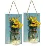 VECELO Mason Jar Sconces Wall Decor,Rustic Wall Sconce with 6-Hour Timer LED Fairy Lights and Flowers for Home Kitchen/Bedroom/Venue/Farmhouse(Set of 2) (Blue, Large) …