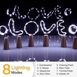 Wine Bottle Lights with Cork, 8 Lighting Modes 12 Pack 20 LED Waterproof Battery Operated Cork Lights, Silver Wire Mini Fairy Lights for Liquor Bottles DIY Party Christmas Wedding Décor Pure White