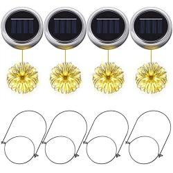 PChero Solar Mason Jar Lights with Dusk to Dawn Sensor, 4 Packs 20 LED Waterproof Fairy String Lights with Hangers, Ideal for Christmas Holiday Garden Patio Outdoor Decor - Warm White