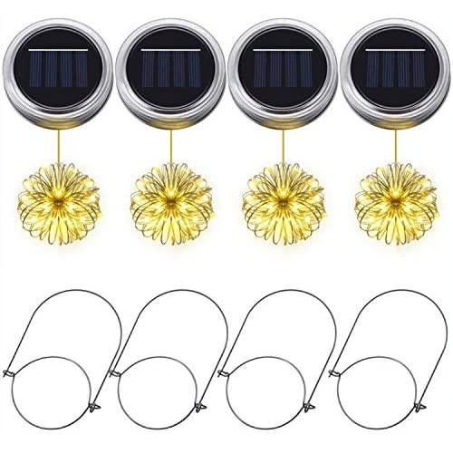 PChero Solar Mason Jar Lights with Dusk to Dawn Sensor, 4 Packs 20 LED Waterproof Fairy String Lights with Hangers, Ideal for Christmas Holiday Garden Patio Outdoor Decor - Warm White