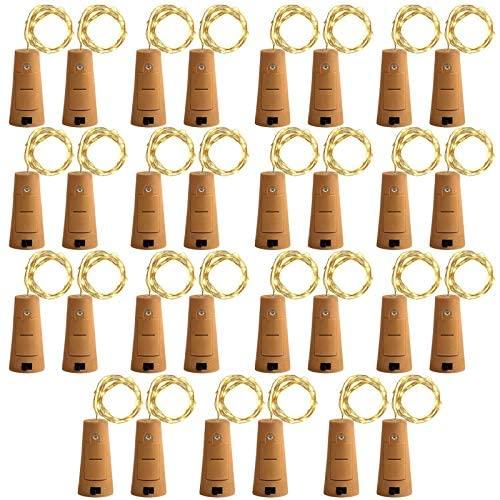 Lvyinyin 20 LED Wine Bottle Cork Lights Copper Wire String Lights, 6.6 Battery Operated Flexible Fairy Lights for DIY Christmas, Holloween Wedding and Party Decor, Warm White, 30 Packs
