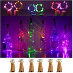 LoveNite Wine Bottle Lights with Cork, 6 Pack Battery Operated 15 LED Cork Shape Silver Wire Colorful Fairy Mini String Lights for DIY, Party, Decor, Christmas, Halloween,Wedding(Mixed Color)