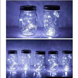 6 Pack Mason Jar Lights, 10 LED Solar Cold White Fairy String Lights Lids Insert for Garden Deck Patio Party Wedding Christmas Decorative Lighting Fit for Regular Mouth Jars …