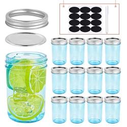 Triple Bubble 12 Pack 8 oz Mason Jars Small Glass Jars with Lids, Blue Canning Jars Ideal for Food Storage, Jam, Canning, Honey, Jelly Jars