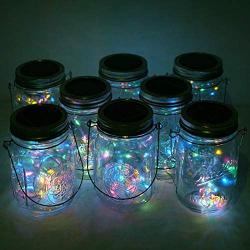 Solar Mason Jar Lights, 8 Pack 10 LED Jar Lid String Lights with 8 Hangers(No Jars), Waterproof Fairy Firefly Light for Garden, Patio, Outdoor, Yard, Lawn Decor(4 Colors)