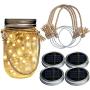 Homeleo 4 Set Waterproof Solar Mason Jar String Lights Lids with Handmade Country Style Burlap Hangers for Garden Backyard Outdoor Christmas Decoration(Jars Not Included)