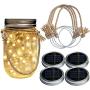 Homeleo 4 Set Waterproof Solar Mason Jar String Lights Lids with Handmade Country Style Burlap Hangers for Garden Backyard Outdoor Christmas Decoration(Jars Not Included)