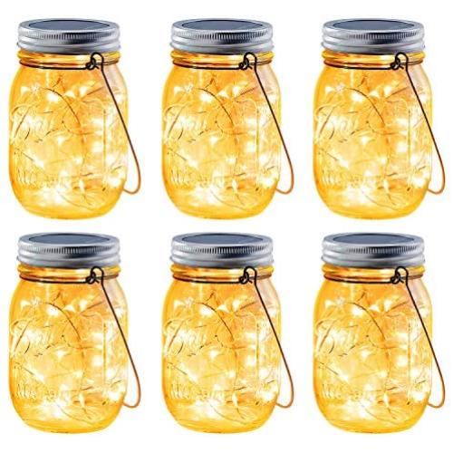 Brizled Solar Mason Jar Lights, 6 Pack 30 LED Solar Fairy String Lights with Hangers, Outdoor Solar Lantern Table Light Waterproof Firefly Jar Lid Light for Christmas Patio Garden Yard Deck Floor Lawn