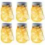 Brizled Solar Mason Jar Lights, 6 Pack 30 LED Solar Fairy String Lights with Hangers, Outdoor Solar Lantern Table Light Waterproof Firefly Jar Lid Light for Christmas Patio Garden Yard Deck Floor Lawn