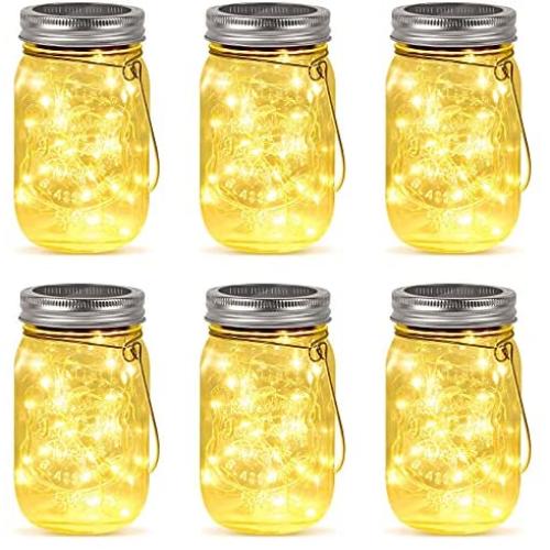 Solar Mason Jar Lights Outdoor Hanging Lights 6 Pack 30 Led String Fairy Lights Solar Lanterns Decorative Garden Lights Jar Table Lamp for Patio Party Garden