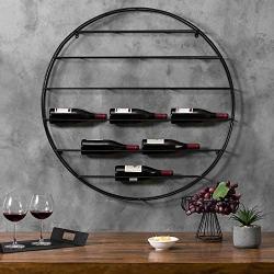 MyGift 12 Bottle Modern Black Metal Round Wall Mounted Wine Display Rack