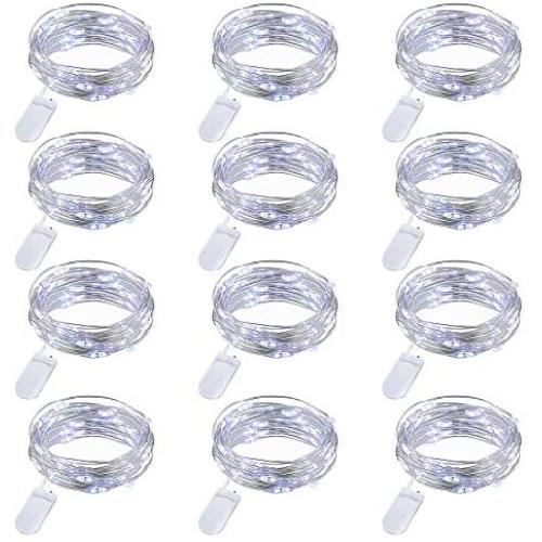 Yoaky 12 Pcs Wine Bottle Lights with Cork Starry Fairy Lights Battery Operated, 7.2ft 20LED Battery Operated Starry Lights for DIY Christmas Halloween Wedding Party Indoor Outdoor (12 Pcs-Cool White)