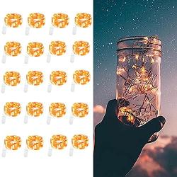 LEDIKON 20 Pack Led Fairy Lights Battery Operated,3.3ft 20 LED Copper Wire Warm White Firefly Mason Jar Lights,Waterproof Mini LED String Lights for Mason Jars Party Crafts Wedding Decorations