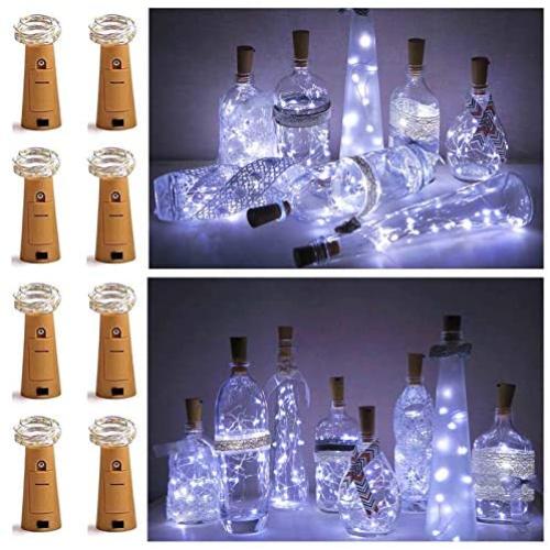 8 Pack 20 LED Wine Bottle Cork Lights, Fairy Mini String Lights Copper Wire, Battery Operated Starry Lights for DIY, Christmas, Halloween, Wedding, Party, Indoor&Outdoor (Cool White)