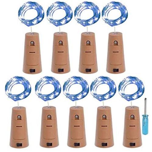 LRCXL 9 PCS Wine Bottle Cork String Lights - 18inch/ 47cm 10 LED Silver Wire Lights Starry LED Lights for Bottle DIY, Halloween Party, Christmas, Wedding Decoration (Blue)