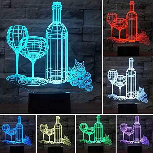 3D Illusion Wine Cup Bottle Night Light Lamp,7 Color Changing Optical Illusion Table Lamps,Best Gifts for Home Decoration Xmas Birthday Gift