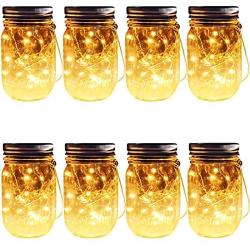 Solar Mason Jar Hanging Lights, 8 Pack 30 LEDs(Hangers & Jars Included) String Fairy Lights Glass Solar Laterns Table Lights,Outdoor Lawn Lamps Décor for Patio Garden,Yard,Floor,Steps and Deck
