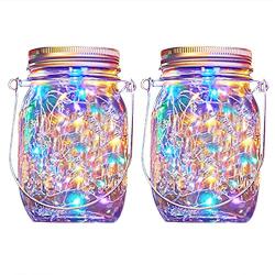 XVZ Solar Mason Jar Lid Lights 2 Pack 20 LED Light String Fairy Light,IP65 Waterproof Light for Garden Deck Patio Party Wedding Christmas Decorative Lighting (Multicolor)