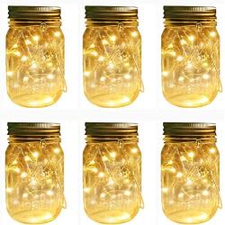 Mason Jar Solar Lights Lanterns, 6 Pack 30 LEDs Fairy Firefly Led String Lights with Glass Mason Jar,for Garden Patio Outdoor Solar Powered Hanging Lanterns(Jars & Hangers Included)