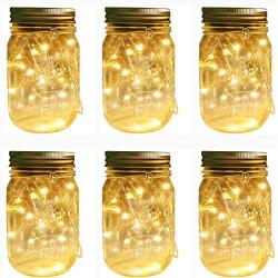 Mason Jar Solar Lights Lanterns, 6 Pack 30 LEDs Fairy Firefly Led String Lights with Glass Mason Jar,for Garden Patio Outdoor Solar Powered Hanging Lanterns(Jars & Hangers Included)